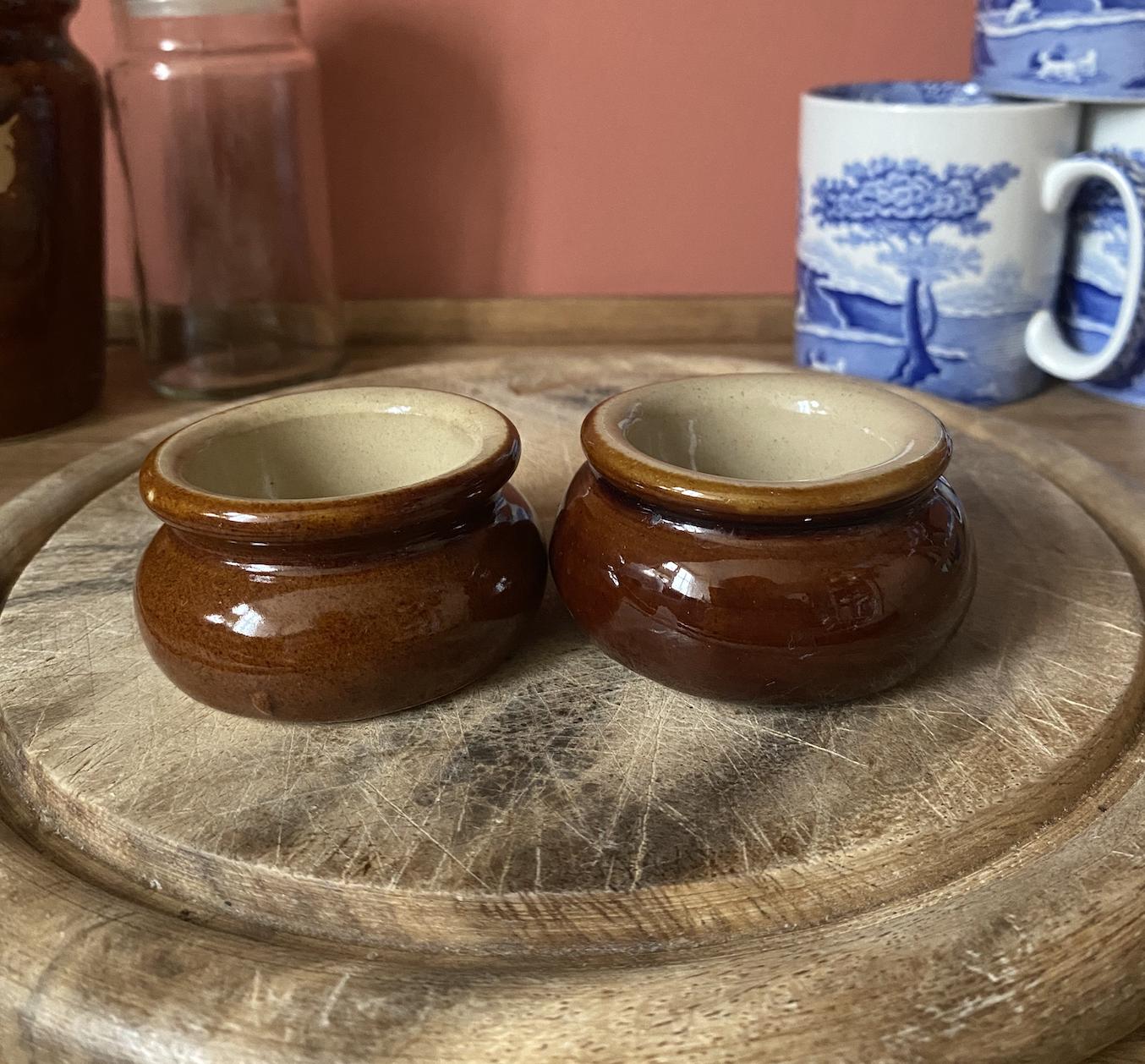 Non Matching Pair of Vintage Stoneware Pinch Pot- Pearsons of Chesterfield
