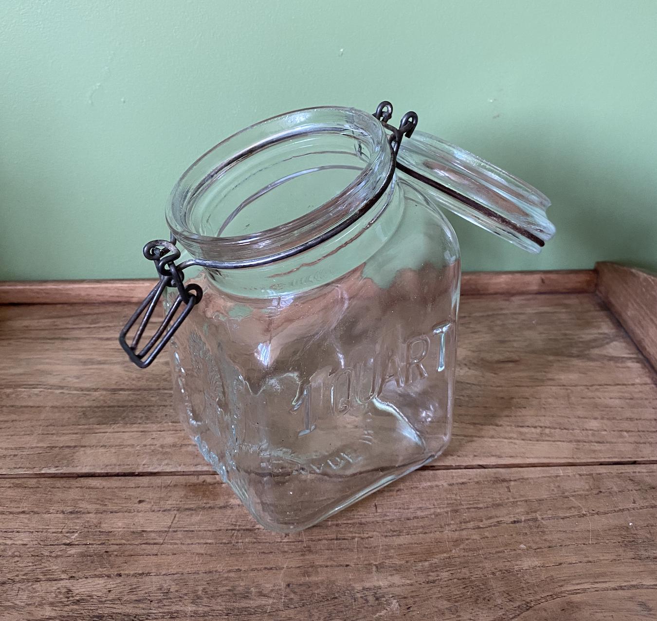 1879 Granny’s Product Vintage Latched Wired Glass Storage Jar Container Canister - 1 Quart