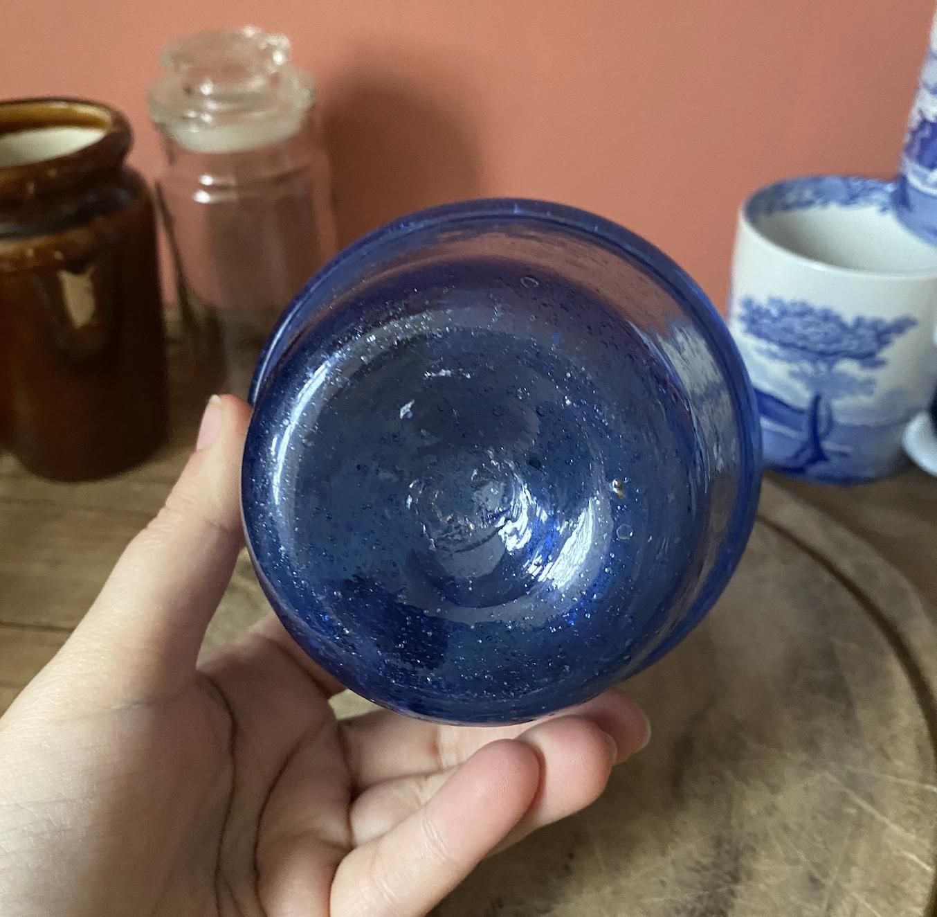 Mouth-blown Recycled Blue Glass Snack Bowl