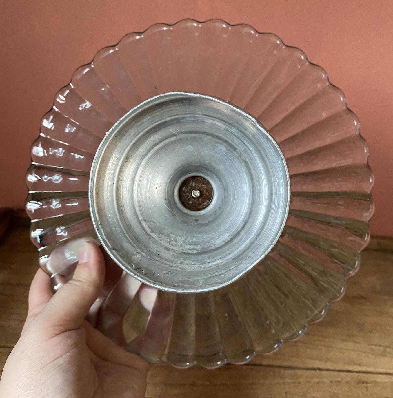 Fluted Blue Glass & Chrome Cake Stand