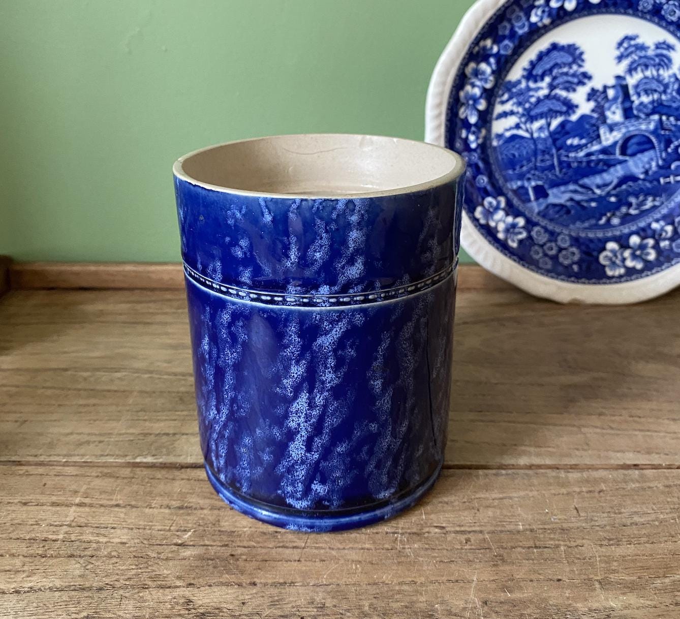 Studio Pottery Marbled Blue Storage Pot