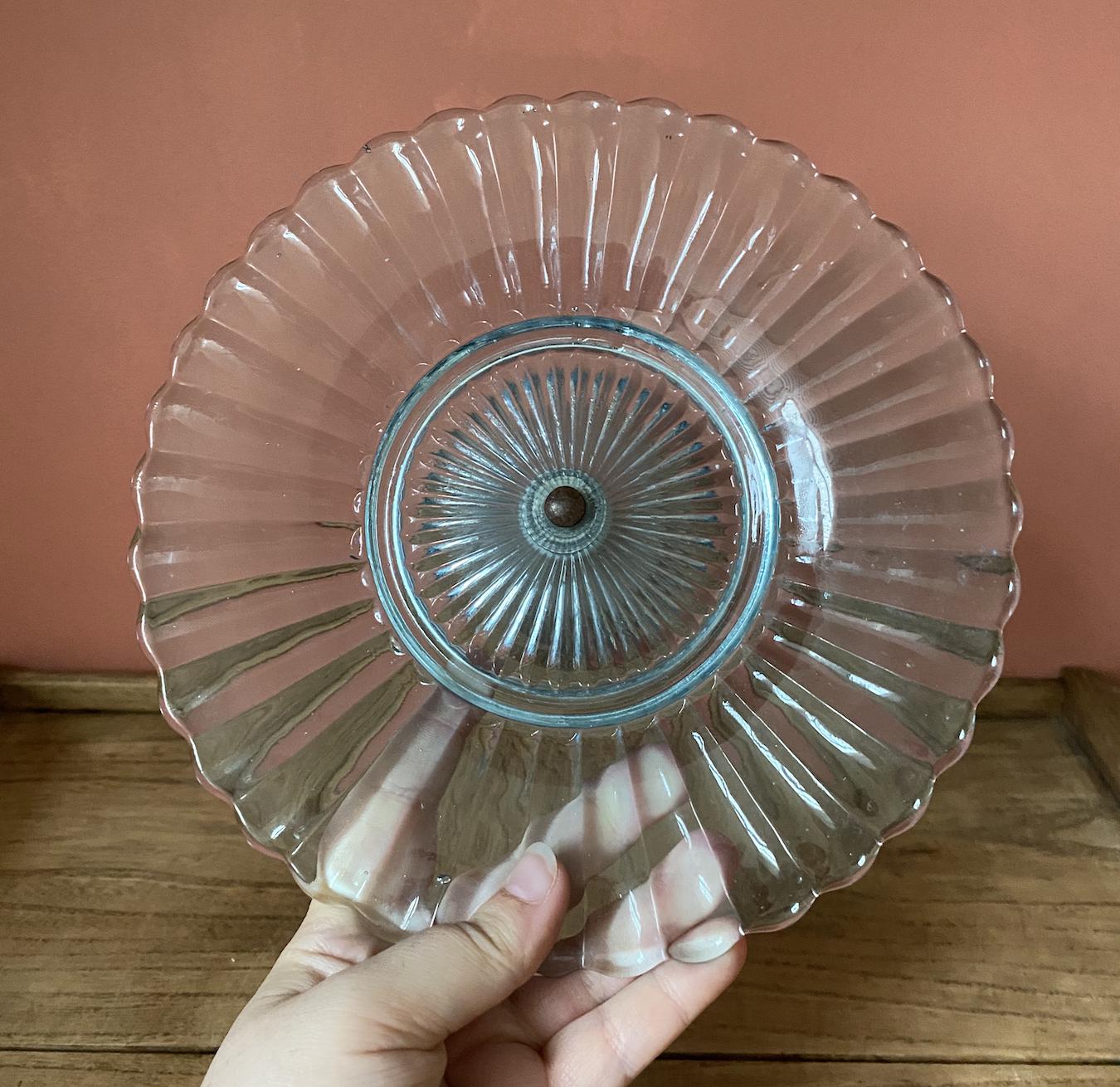Fluted Blue Glass & Chrome Cake Stand