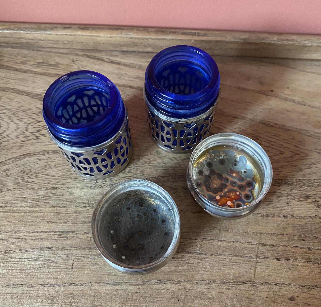 Godinger Cobalt Glass & Silver Salt Pepper Shakers