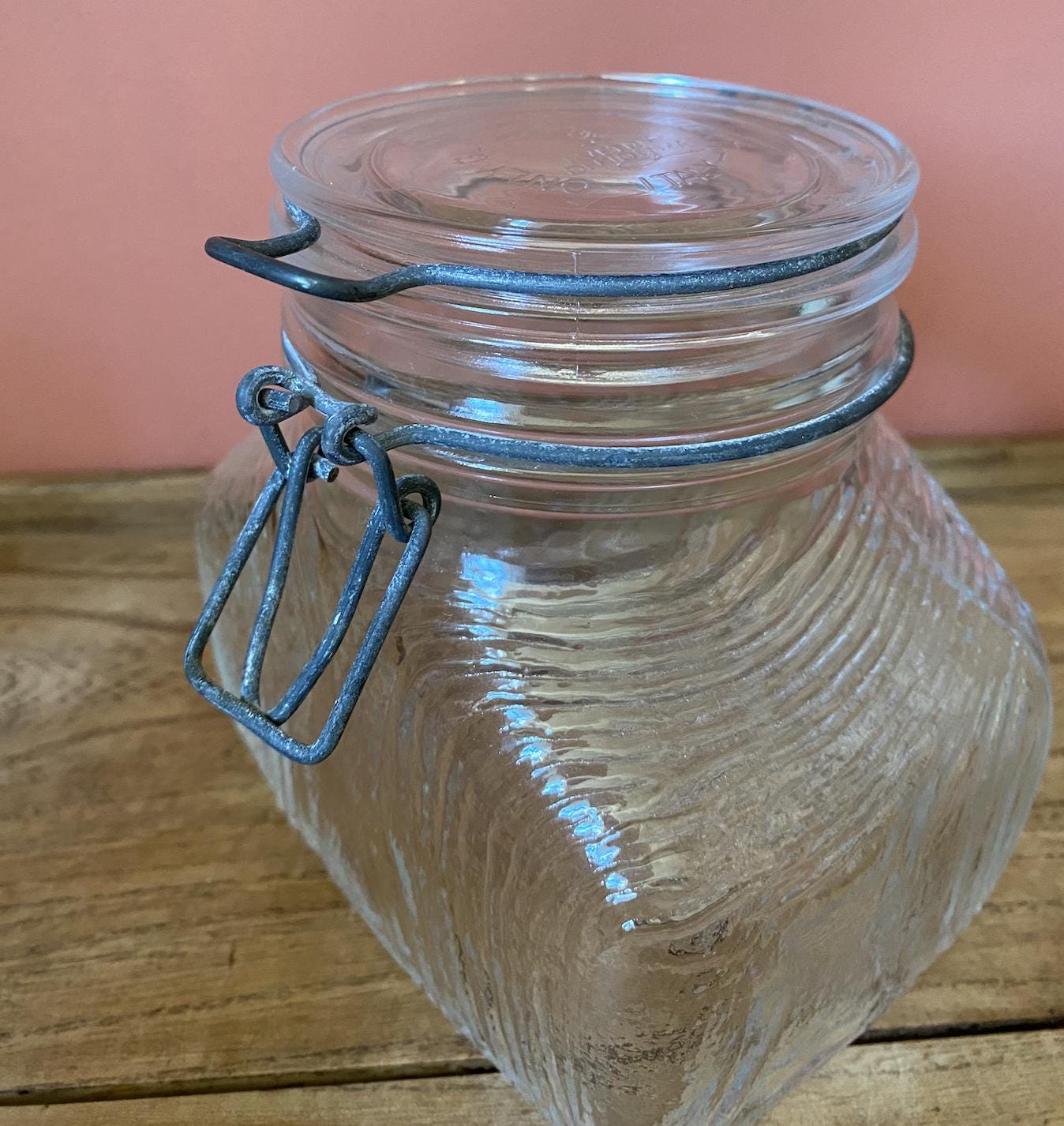 Vetri Di Fidenza Per Alimenti Embosses Glass Lever Lock Storage Jar