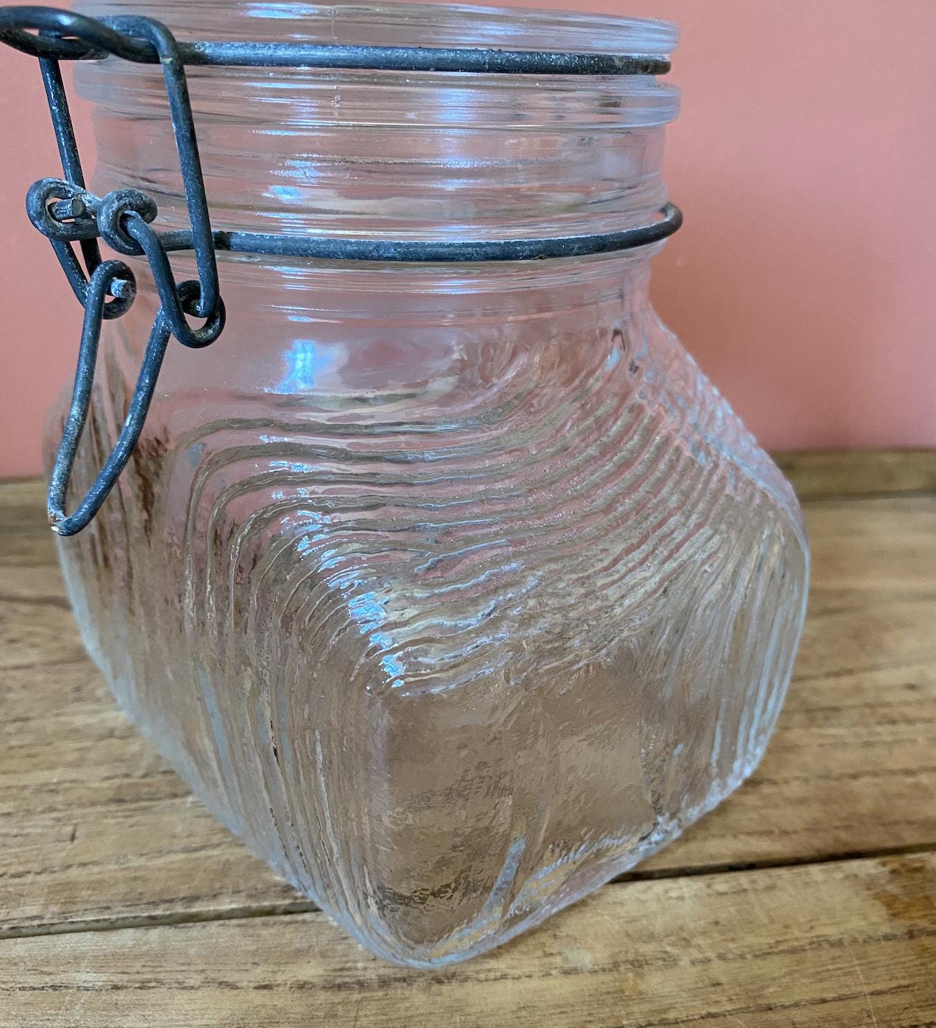 Vetri Di Fidenza Per Alimenti Embosses Glass Lever Lock Storage Jar