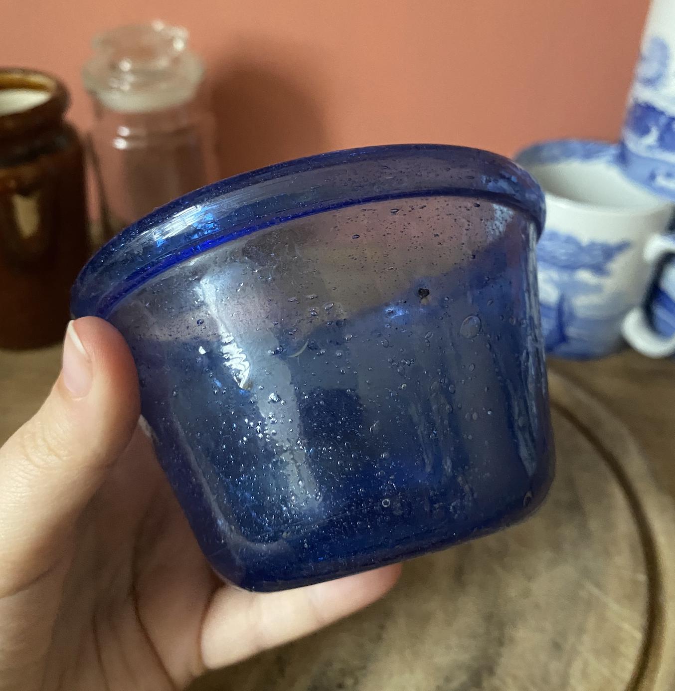 Mouth-blown Recycled Blue Glass Snack Bowl