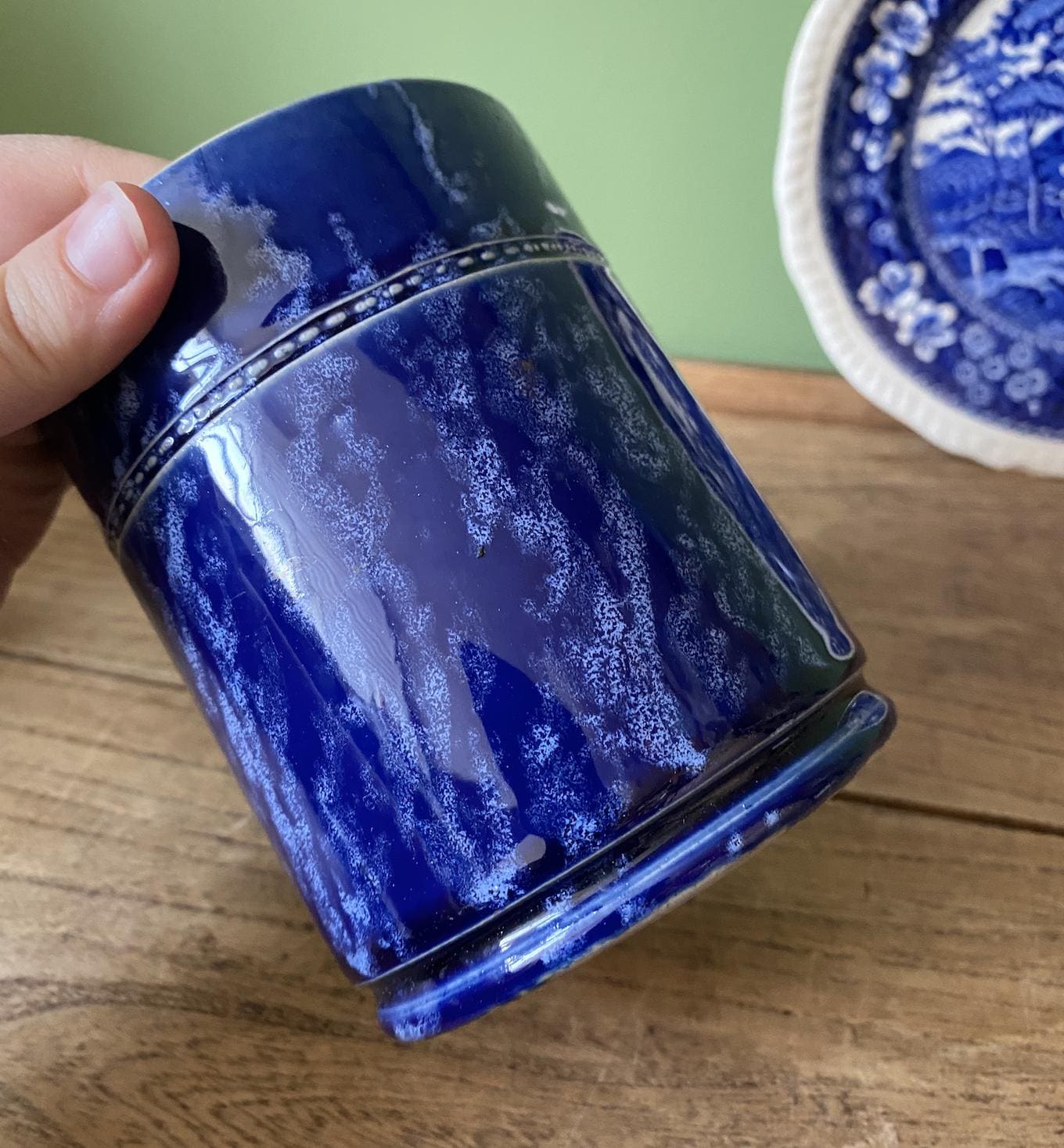 Studio Pottery Marbled Blue Storage Pot