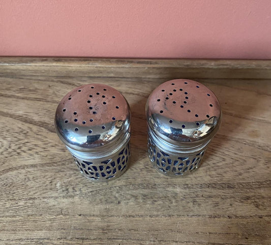Godinger Cobalt Glass & Silver Salt Pepper Shakers