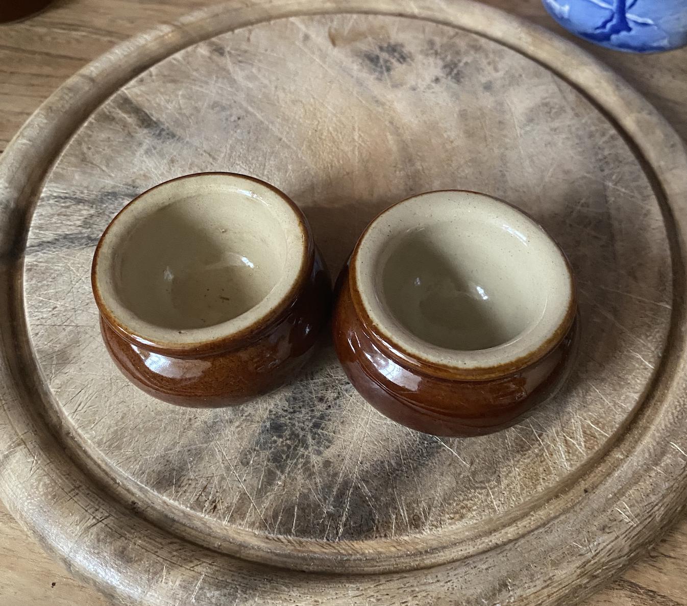 Non Matching Pair of Vintage Stoneware Pinch Pot- Pearsons of Chesterfield