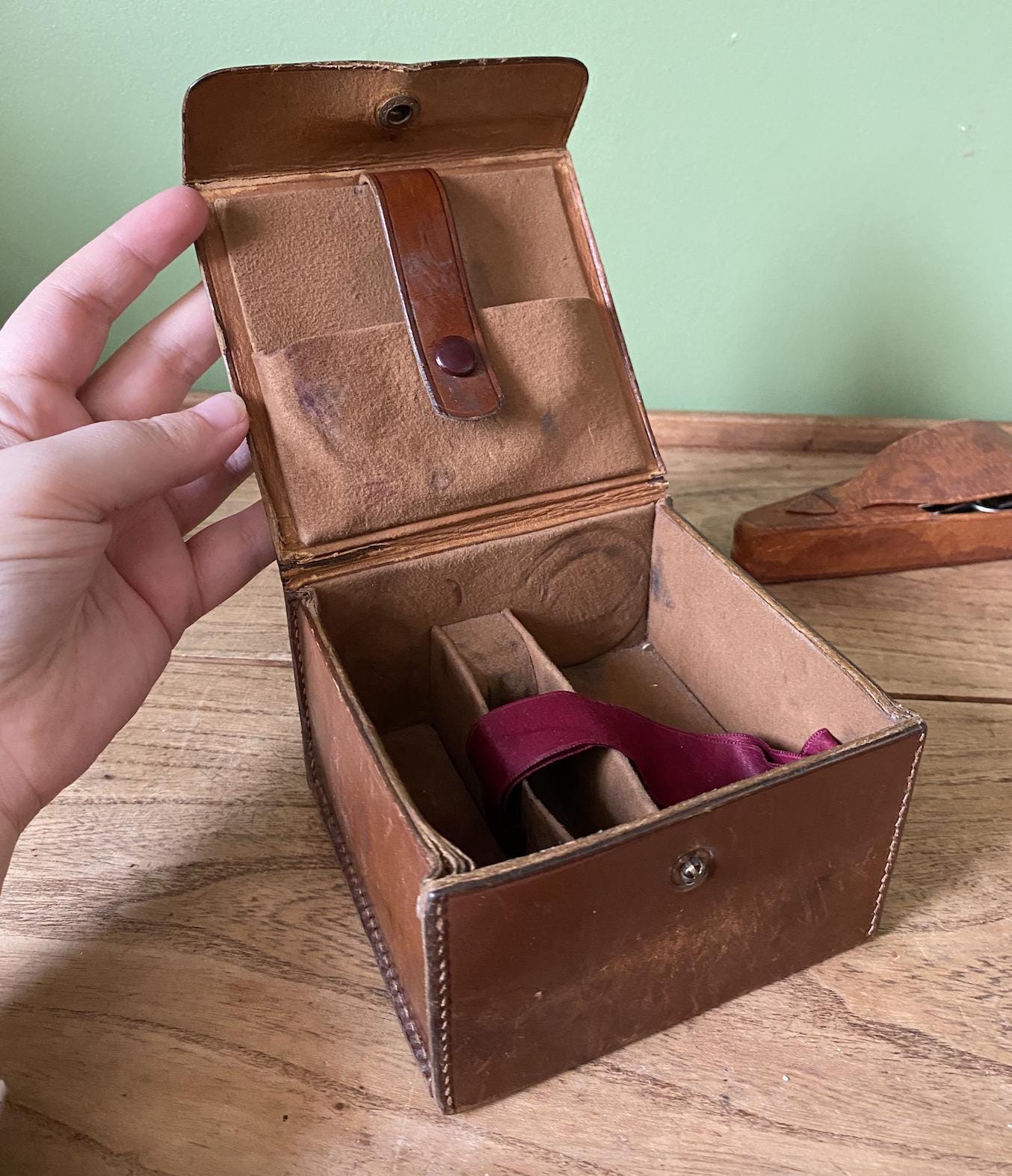 Square Brown Leather Toiletry | Jewellery Travel Box