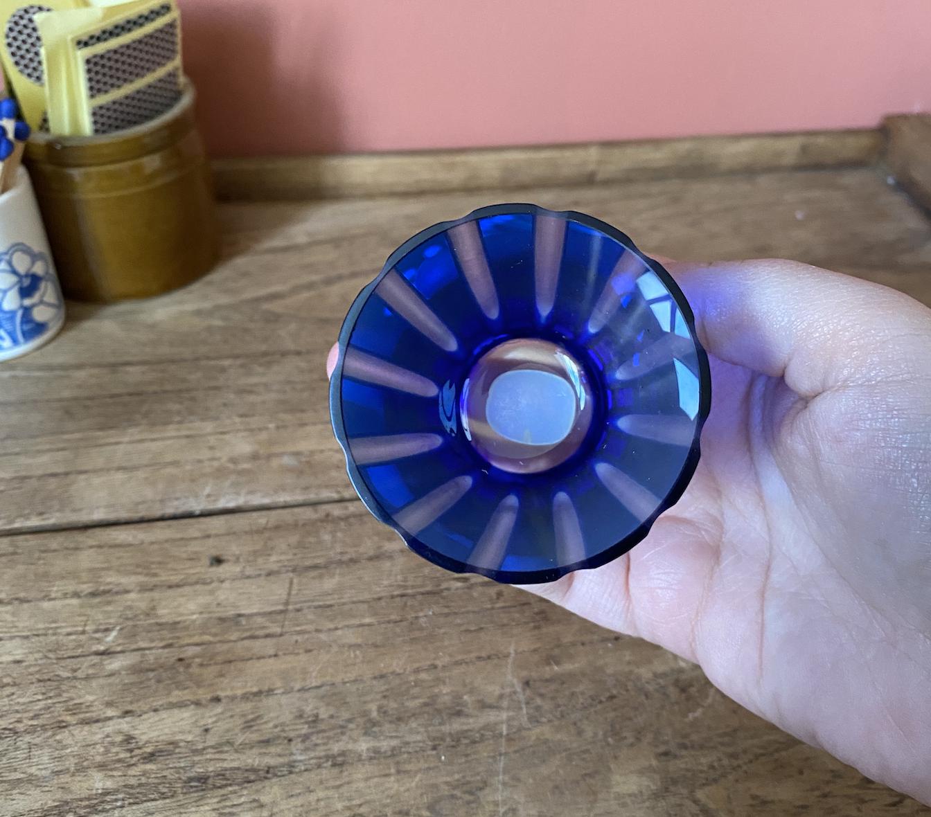 Carl Rotter Blue Striped German Glass Cup | Match Holder