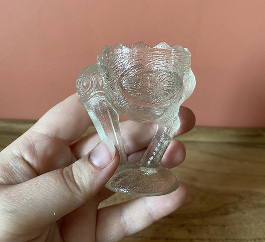 Vintage Moulded Clear Glass Kiwi Stork Bird Egg Cup