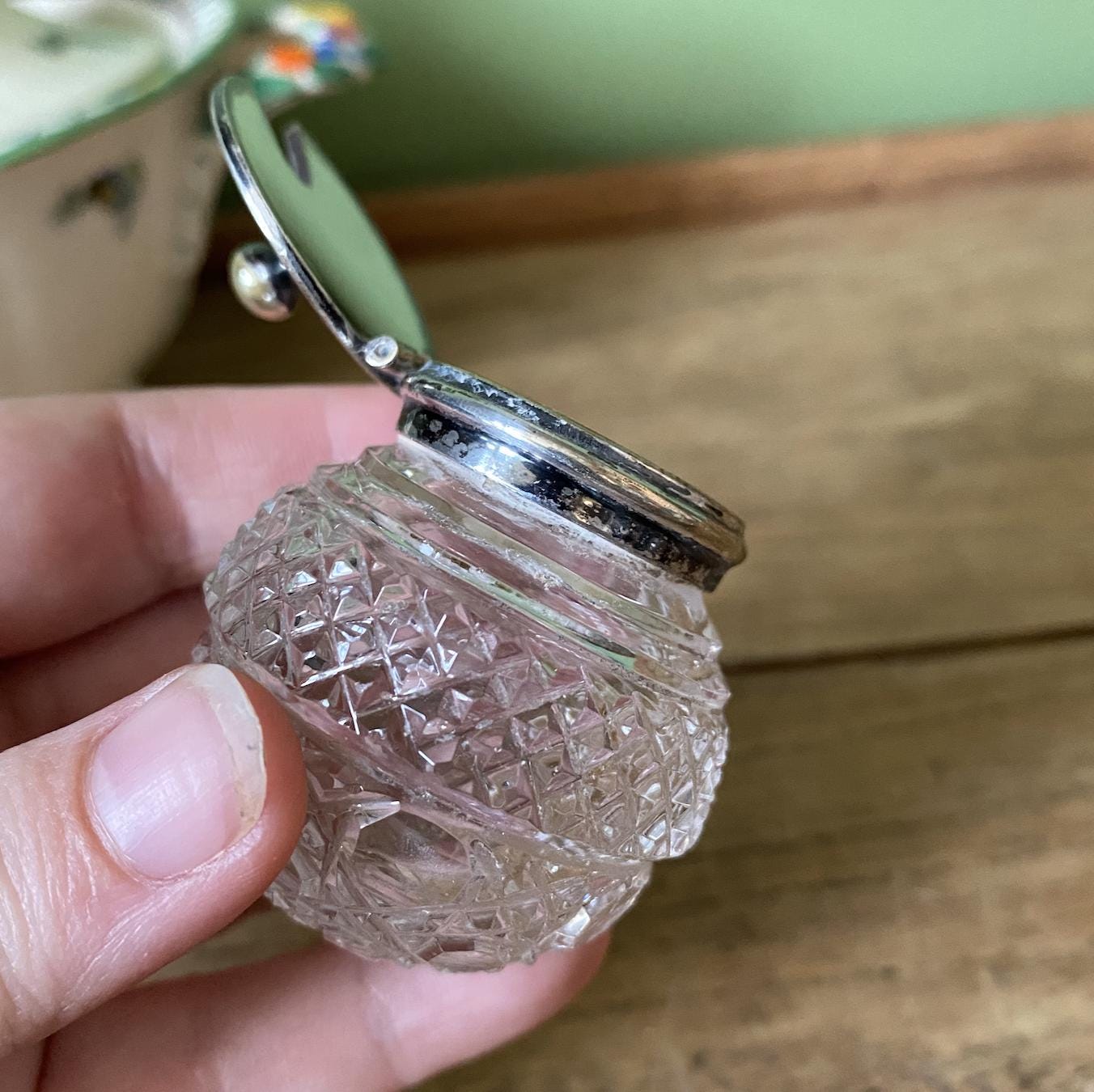 Small Cut Glass Lidded Condiment Pot