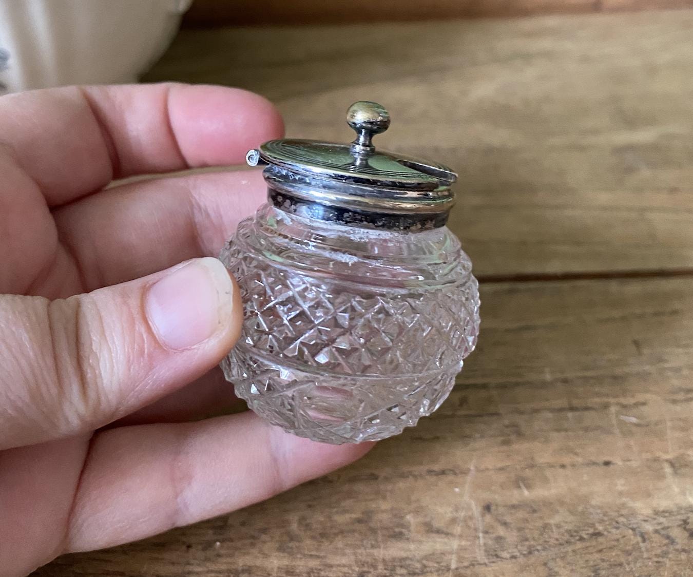 Small Cut Glass Lidded Condiment Pot