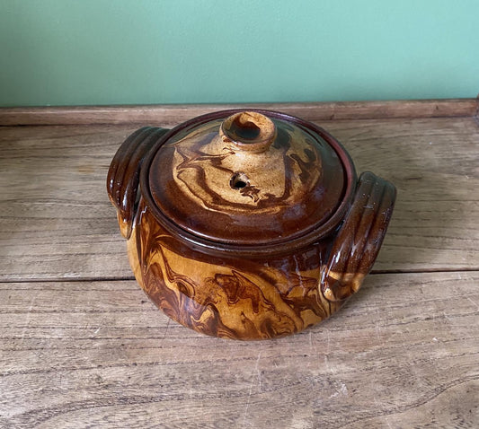 Handmade Clay Serving Pot with Lid and Handles