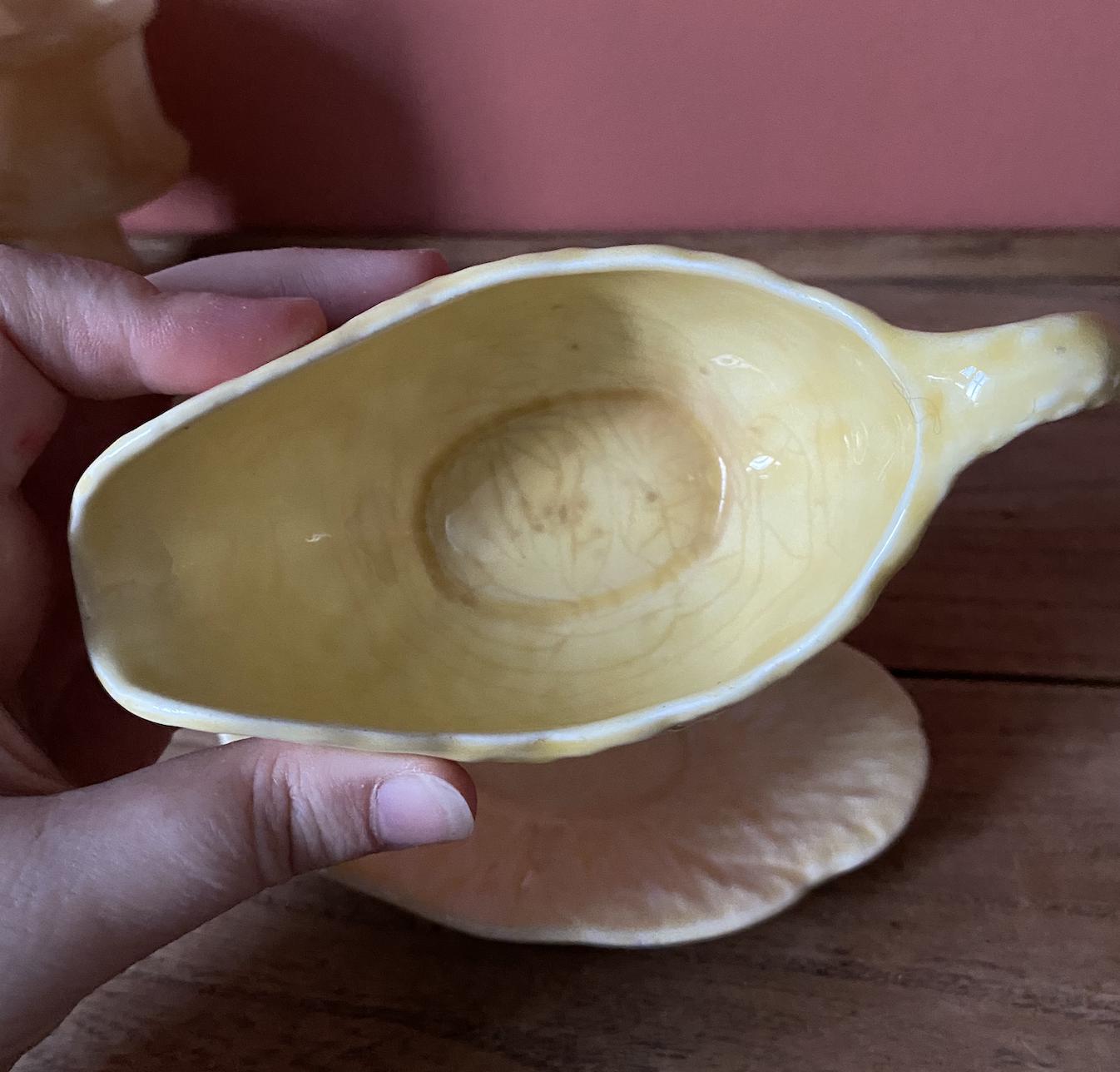 Yellow Mismatched Cabbage Leaf Sauce Boat & Saucer