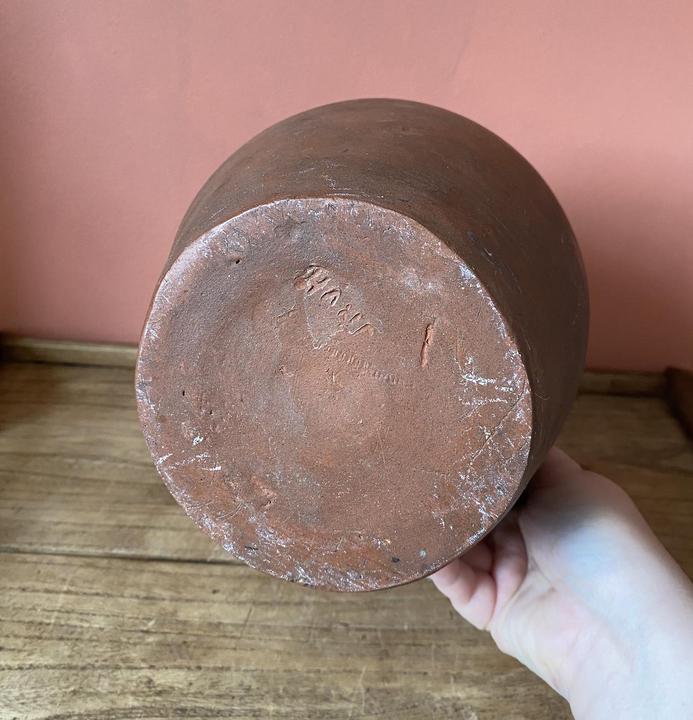 Rustic Vintage West Country Terracotta Jug | Slip Glaze Yellow Rim