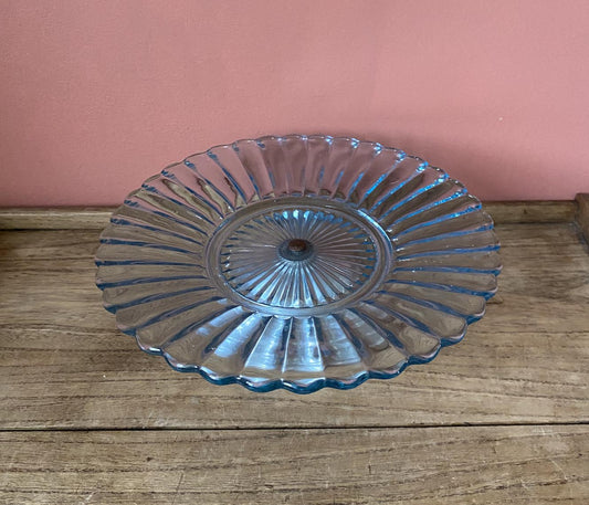 Fluted Blue Glass & Chrome Cake Stand