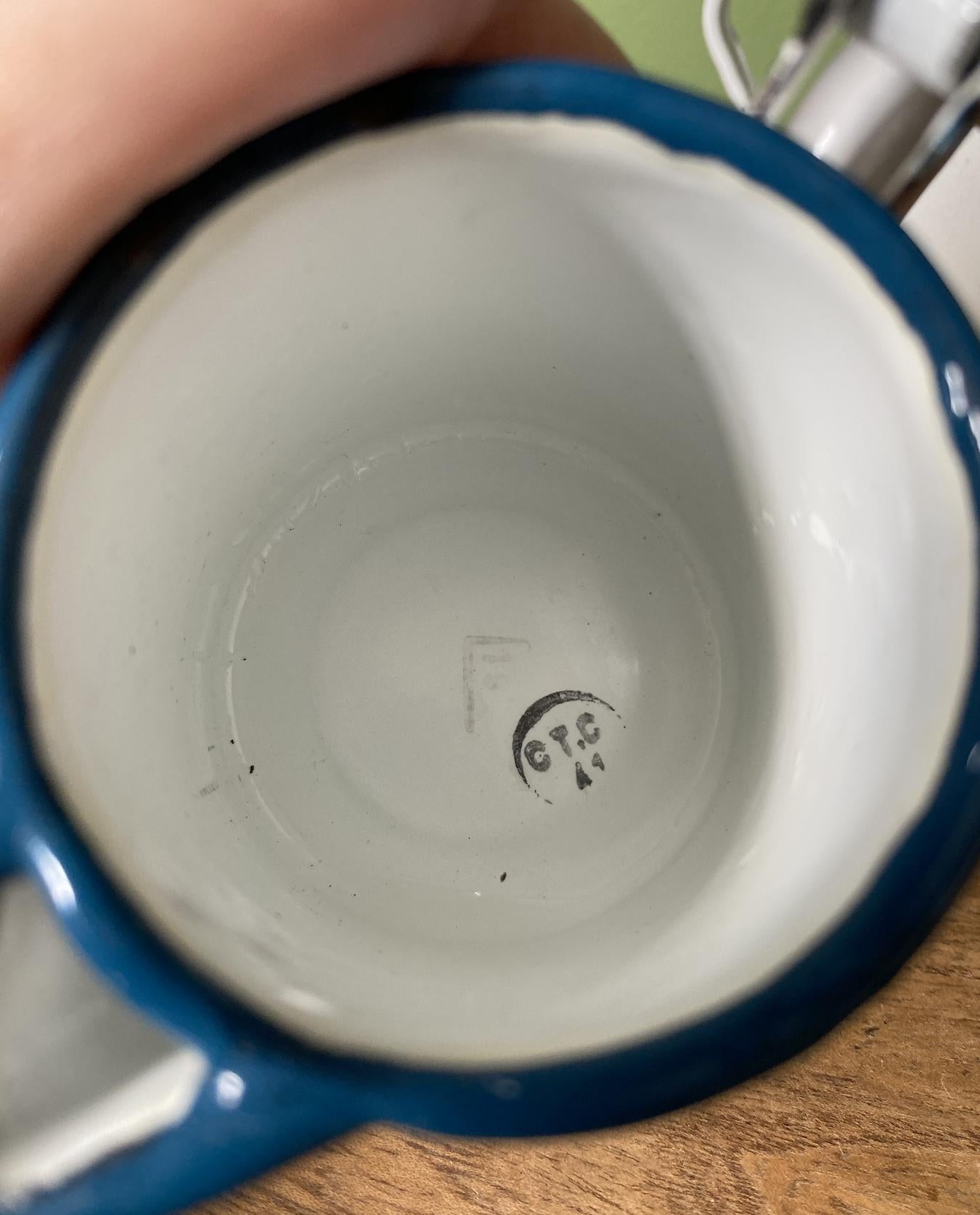 Mini White & Blue Enamel Coffee Pot