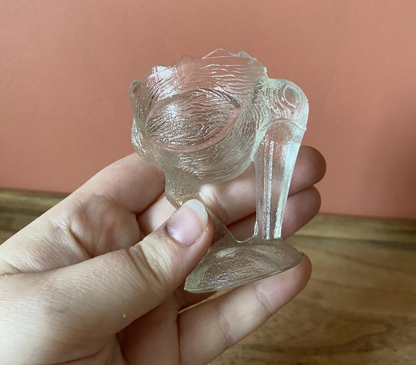 Vintage Moulded Clear Glass Kiwi Stork Bird Egg Cup