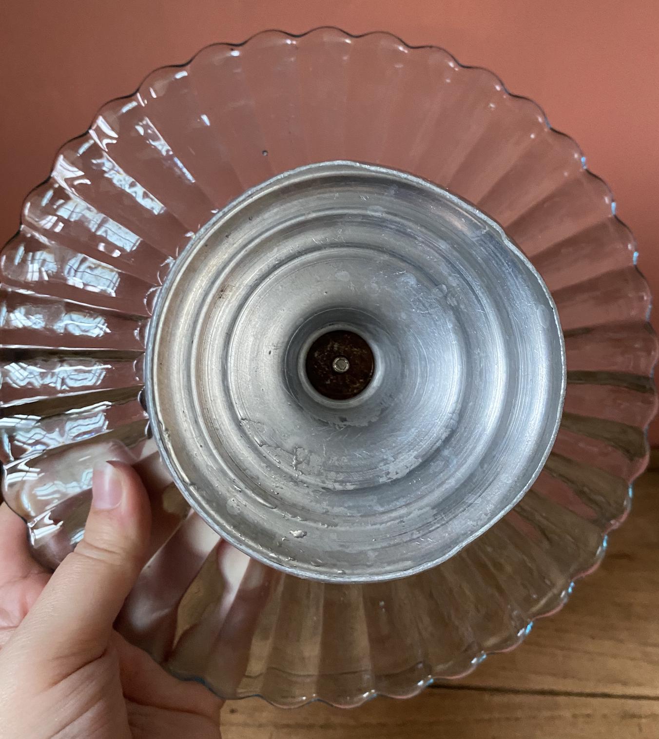 Fluted Blue Glass & Chrome Cake Stand