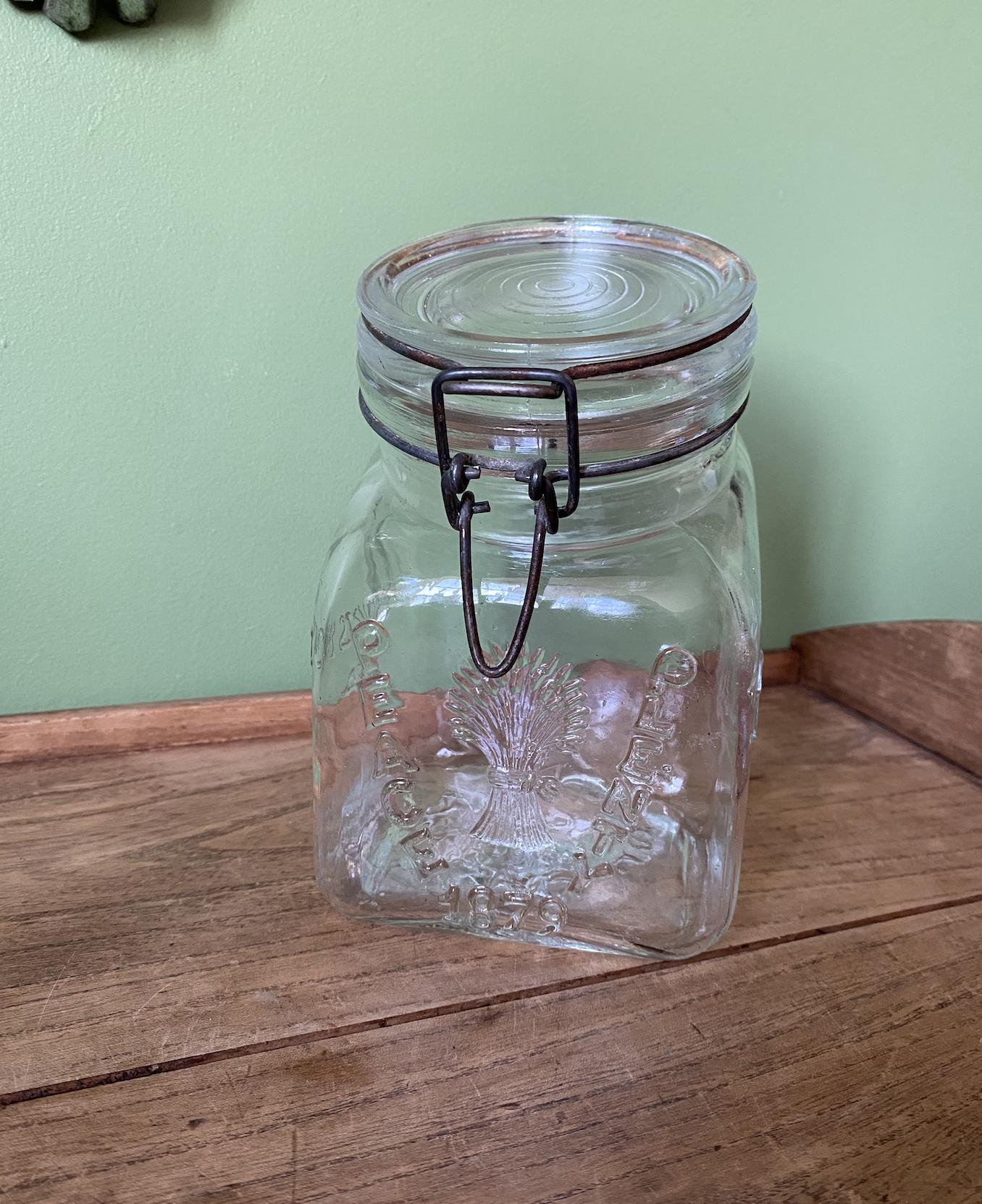 1879 Granny’s Product Vintage Latched Wired Glass Storage Jar Container Canister - 1 Quart