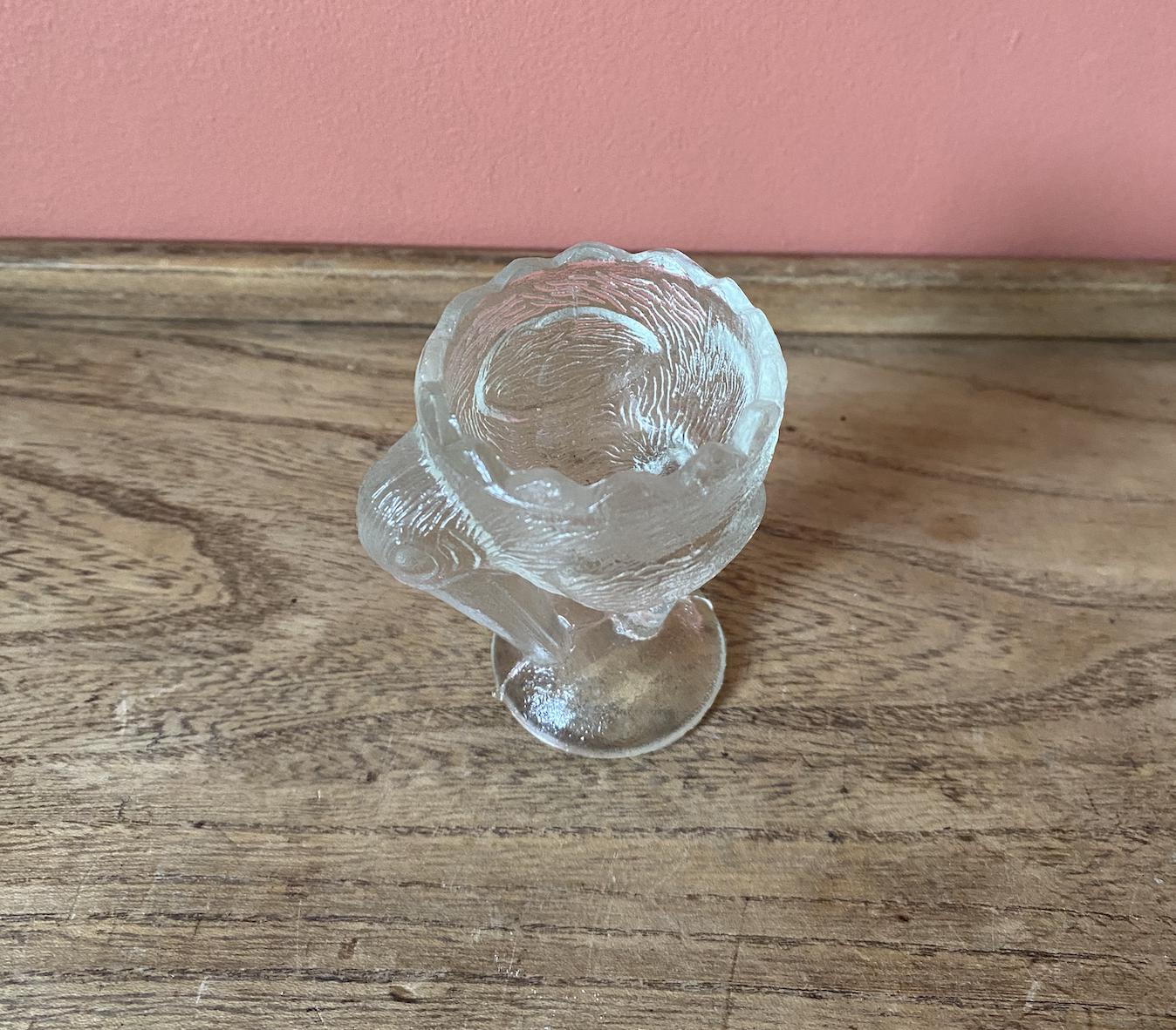 Vintage Moulded Clear Glass Kiwi Stork Bird Egg Cup