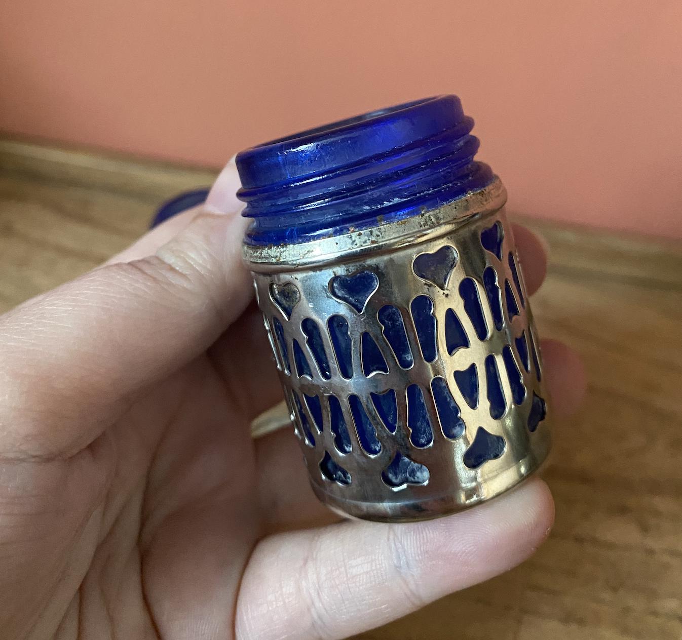 Godinger Cobalt Glass & Silver Salt Pepper Shakers