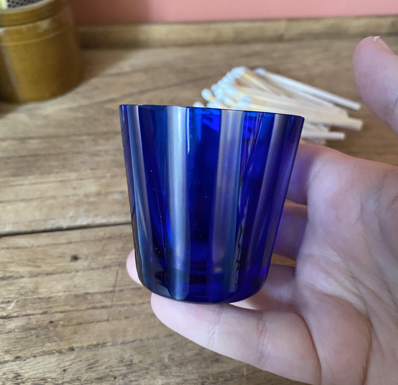 Carl Rotter Blue Striped German Glass Cup | Match Holder