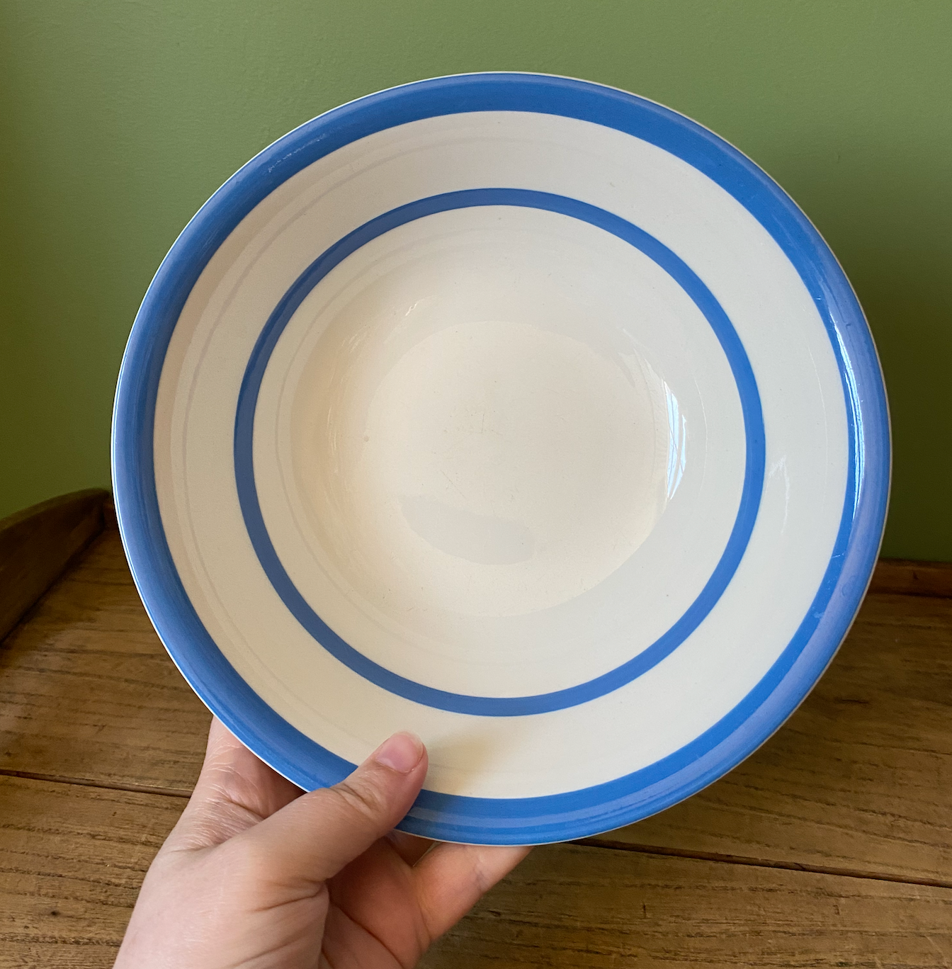 TG Green Cornwishware Blue Striped Serving Bowl