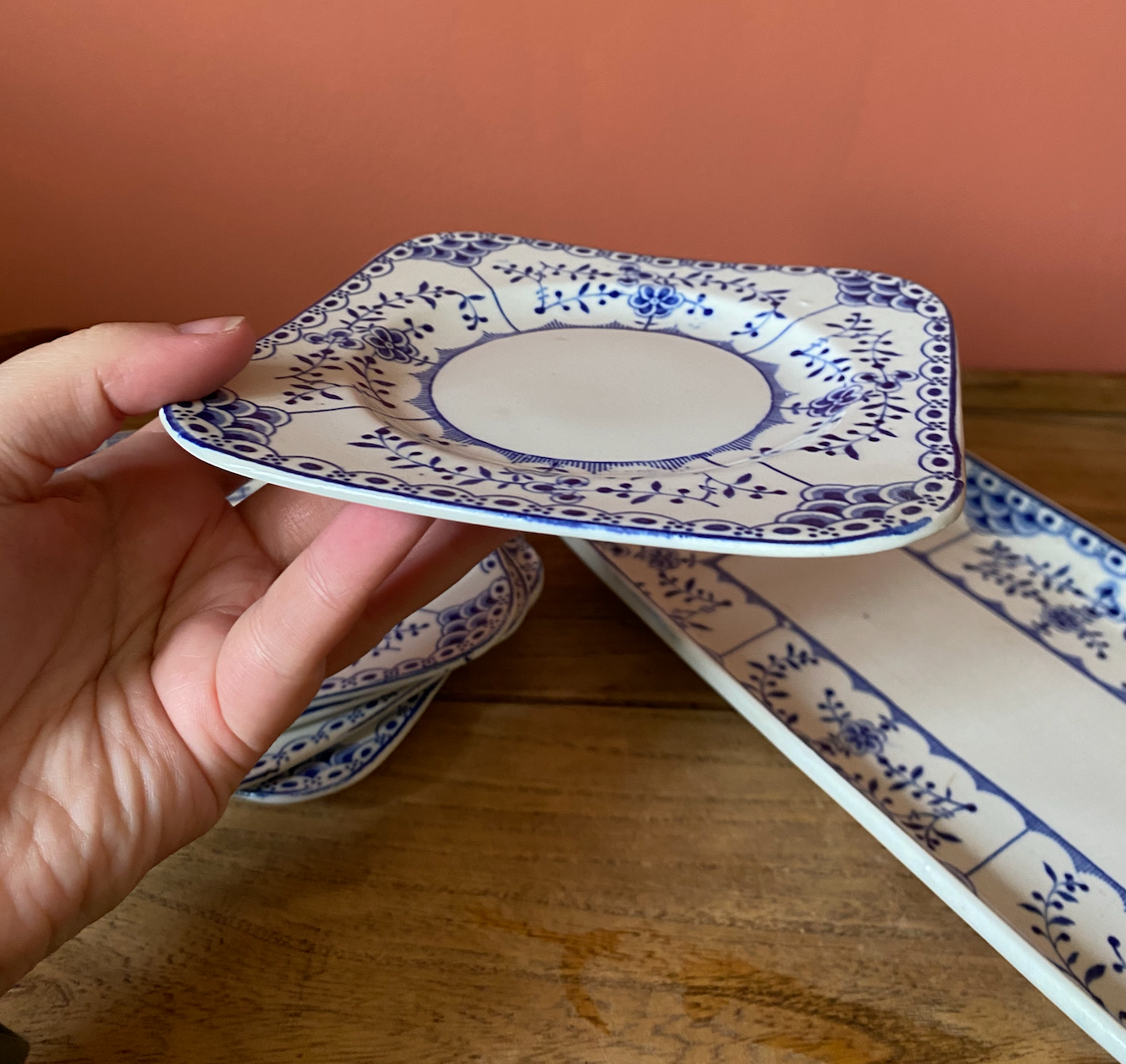 Saxon Staffordshire Blue and White Sandwich Platter - 5 Square Side Plates