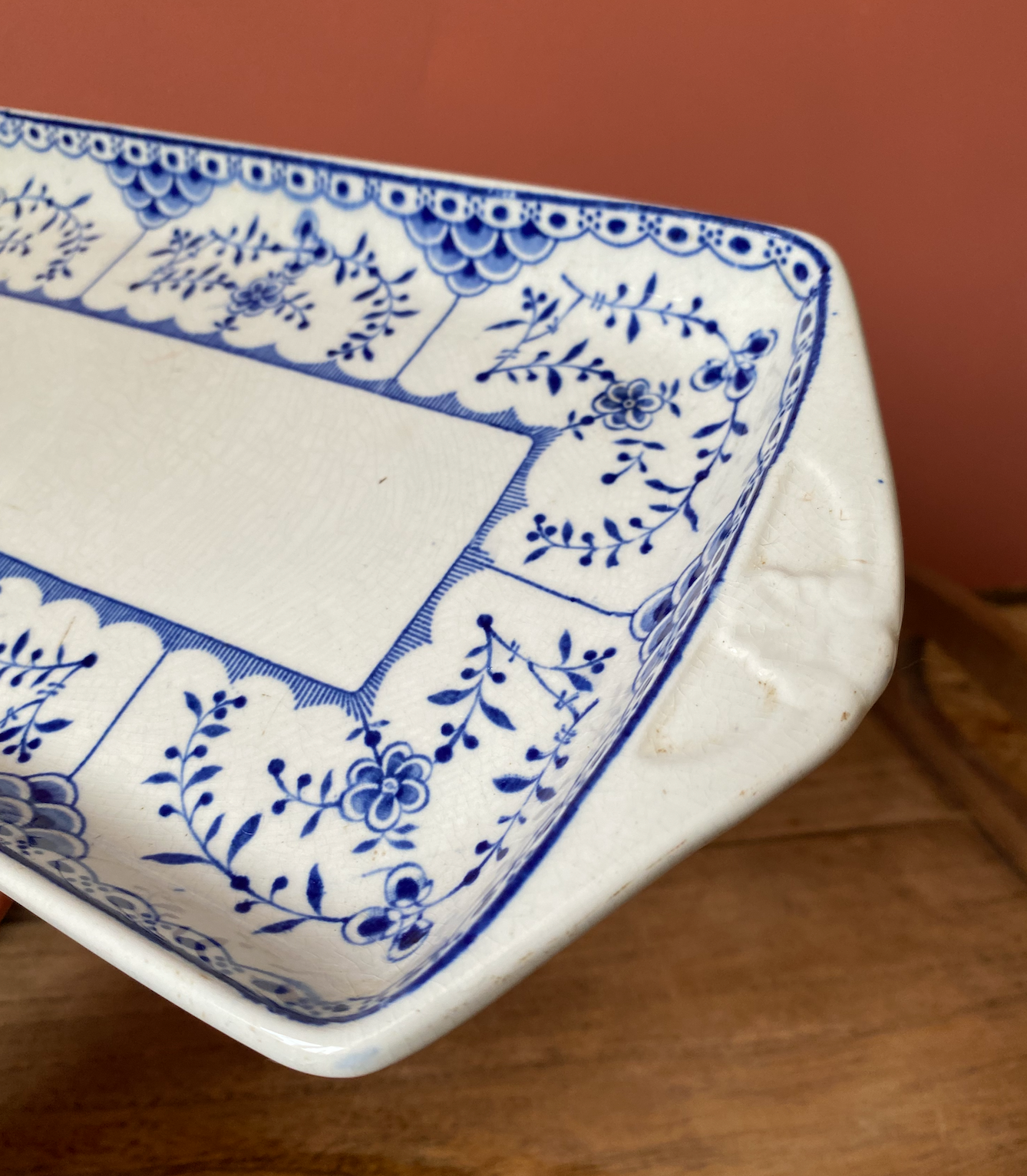 Saxon Staffordshire Blue and White Sandwich Platter - 5 Square Side Plates