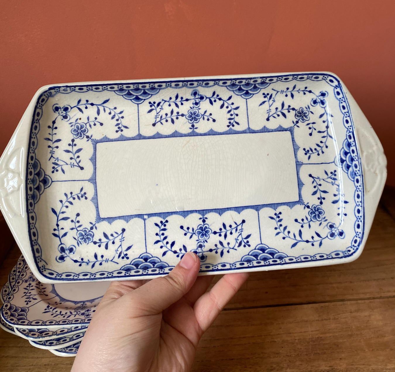 Saxon Staffordshire Blue and White Sandwich Platter - 5 Square Side Plates
