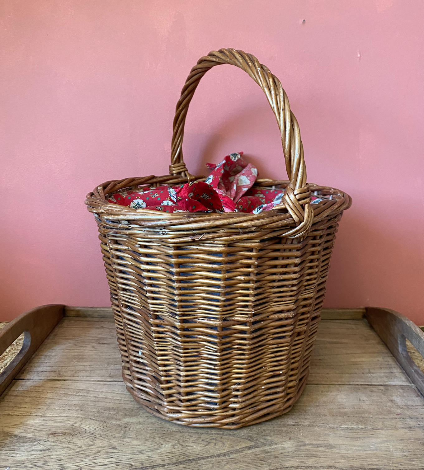 Tall Wicker Fully Lined 1930s Egg Gathering Basket