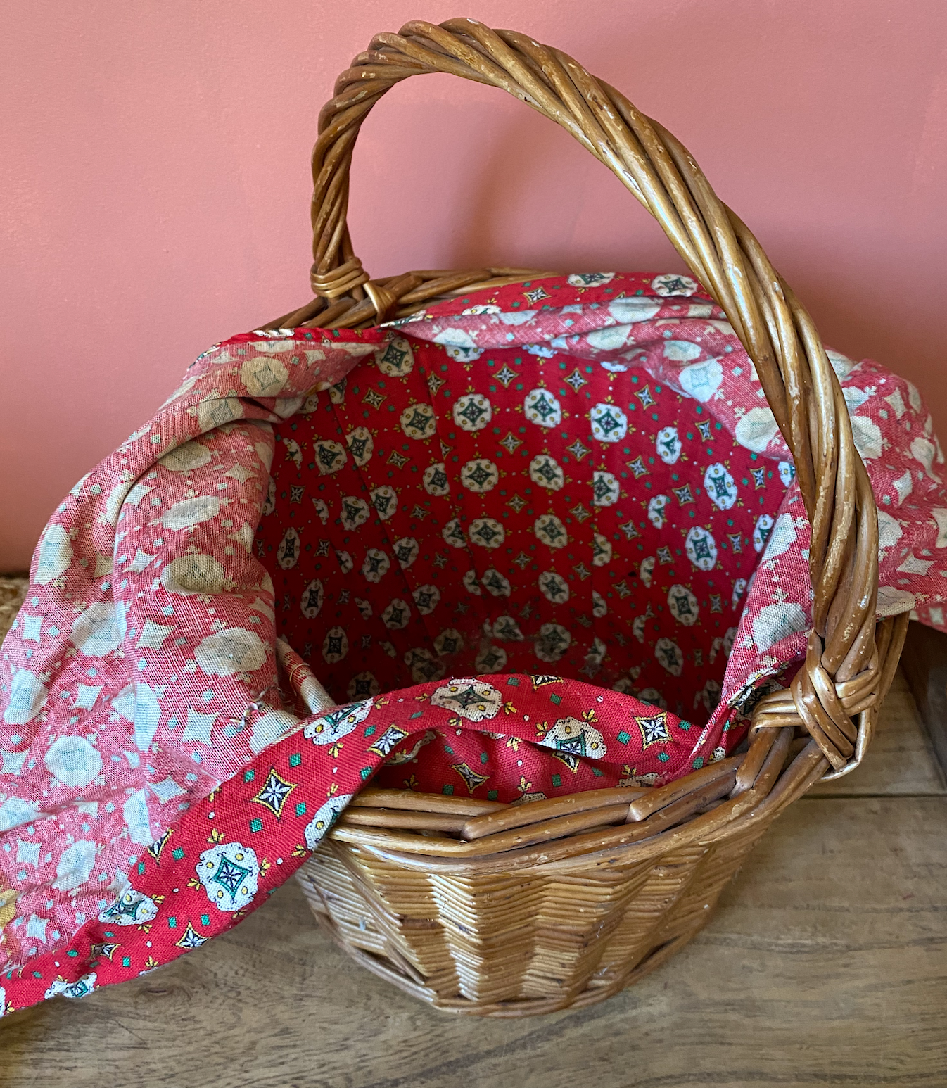Tall Wicker Fully Lined 1930s Egg Gathering Basket