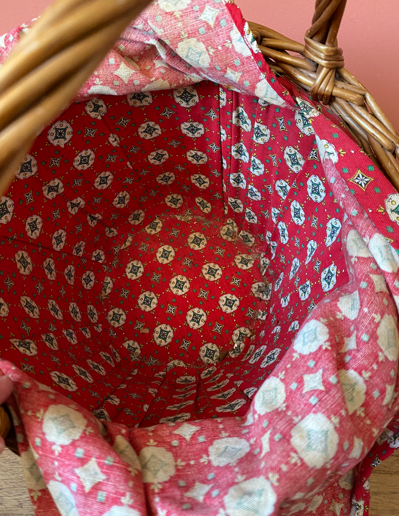 Tall Wicker Fully Lined 1930s Egg Gathering Basket