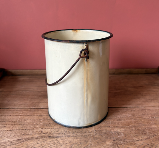 Yellow Enamel Storage Pot with Handle