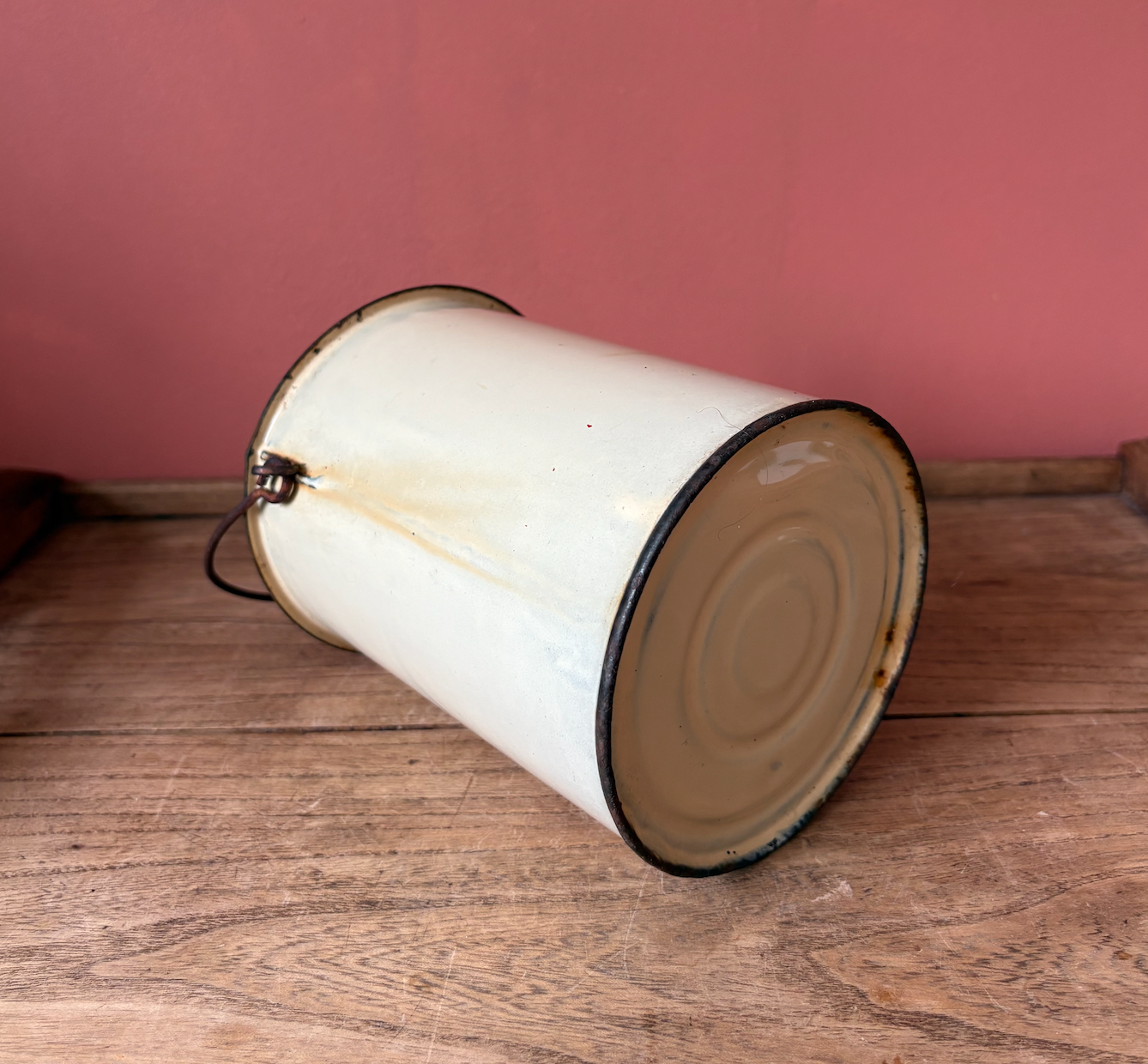 Yellow Enamel Storage Pot with Handle