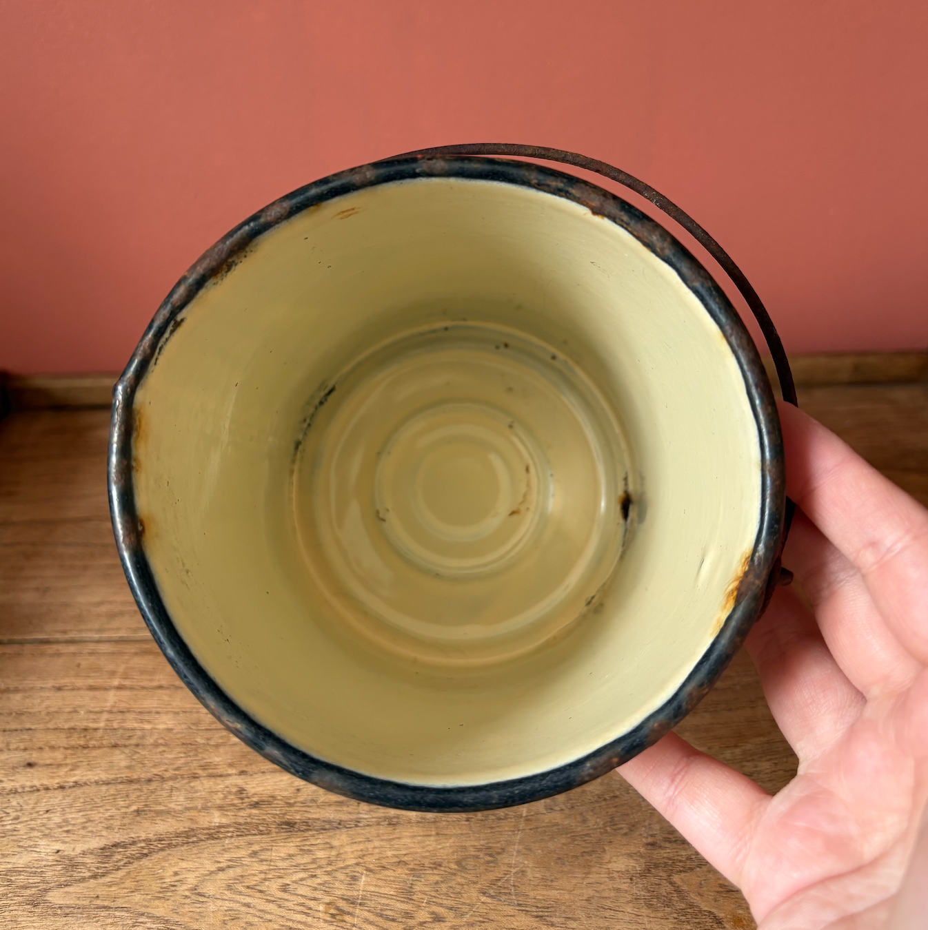 Yellow Enamel Storage Pot with Handle