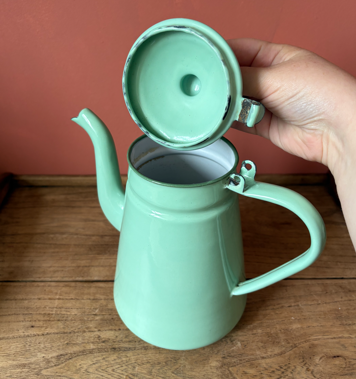 Mint Green Reservior Enamel Coffee Pot Vase