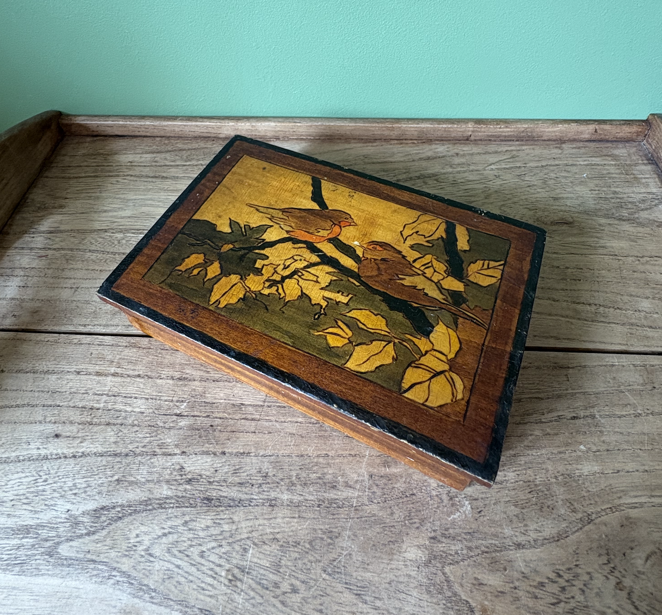 Decorative Wooden Storage Box Featuring Robins
