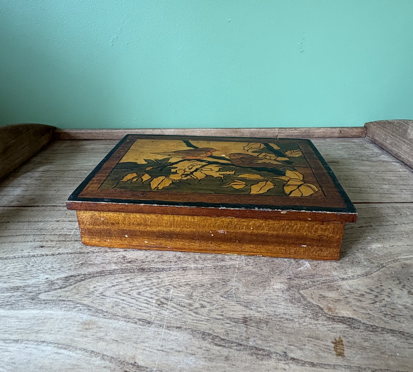 Decorative Wooden Storage Box Featuring Robins