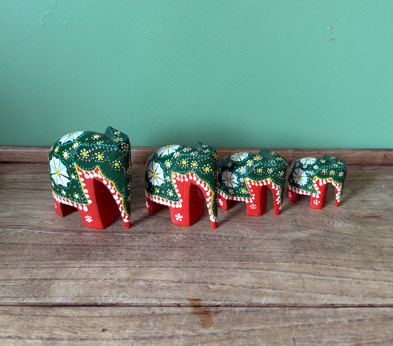 Set of 4 Hand Painted Elephants