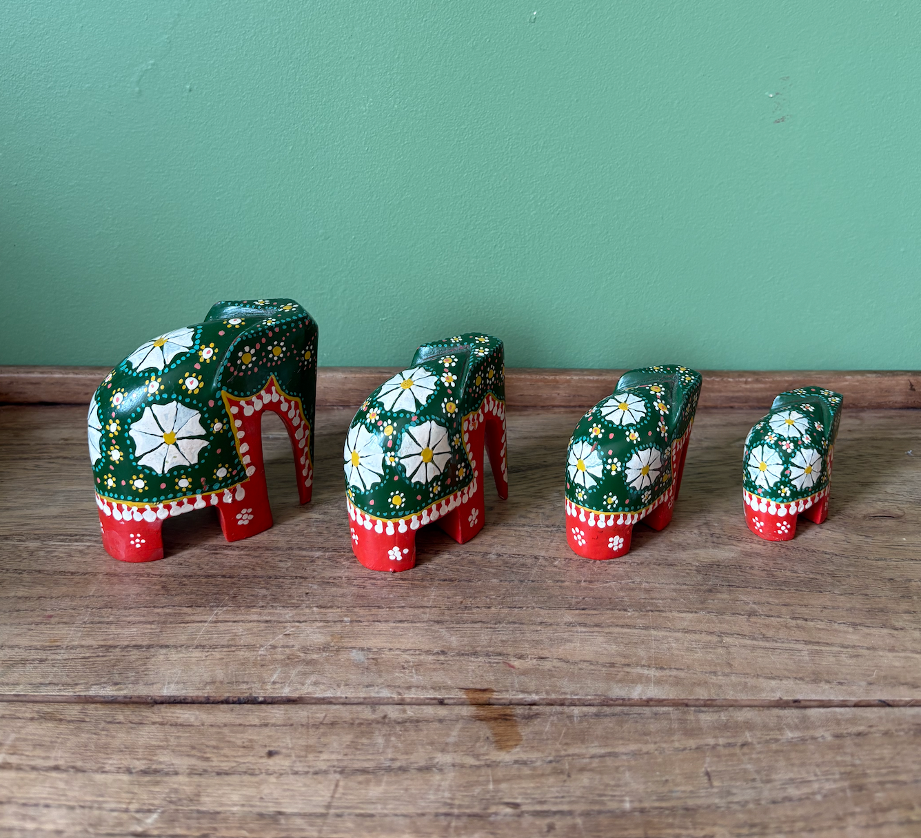 Set of 4 Hand Painted Elephants