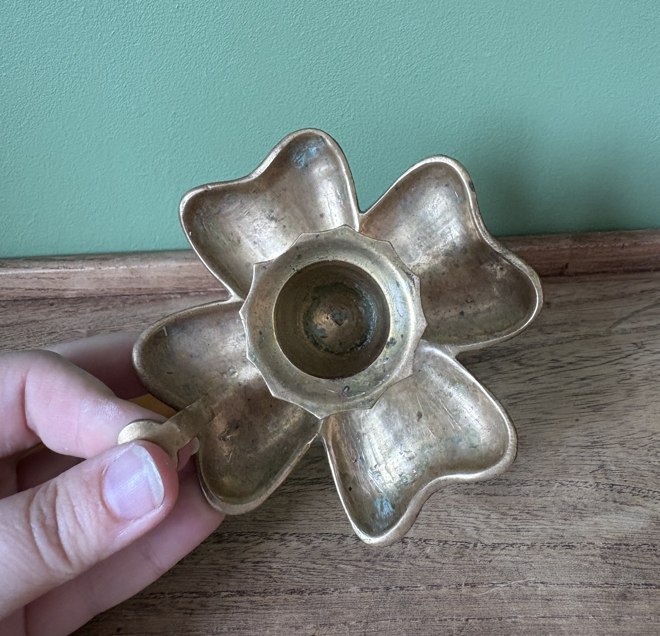Brass 4 Leaf Clover Candle Holder