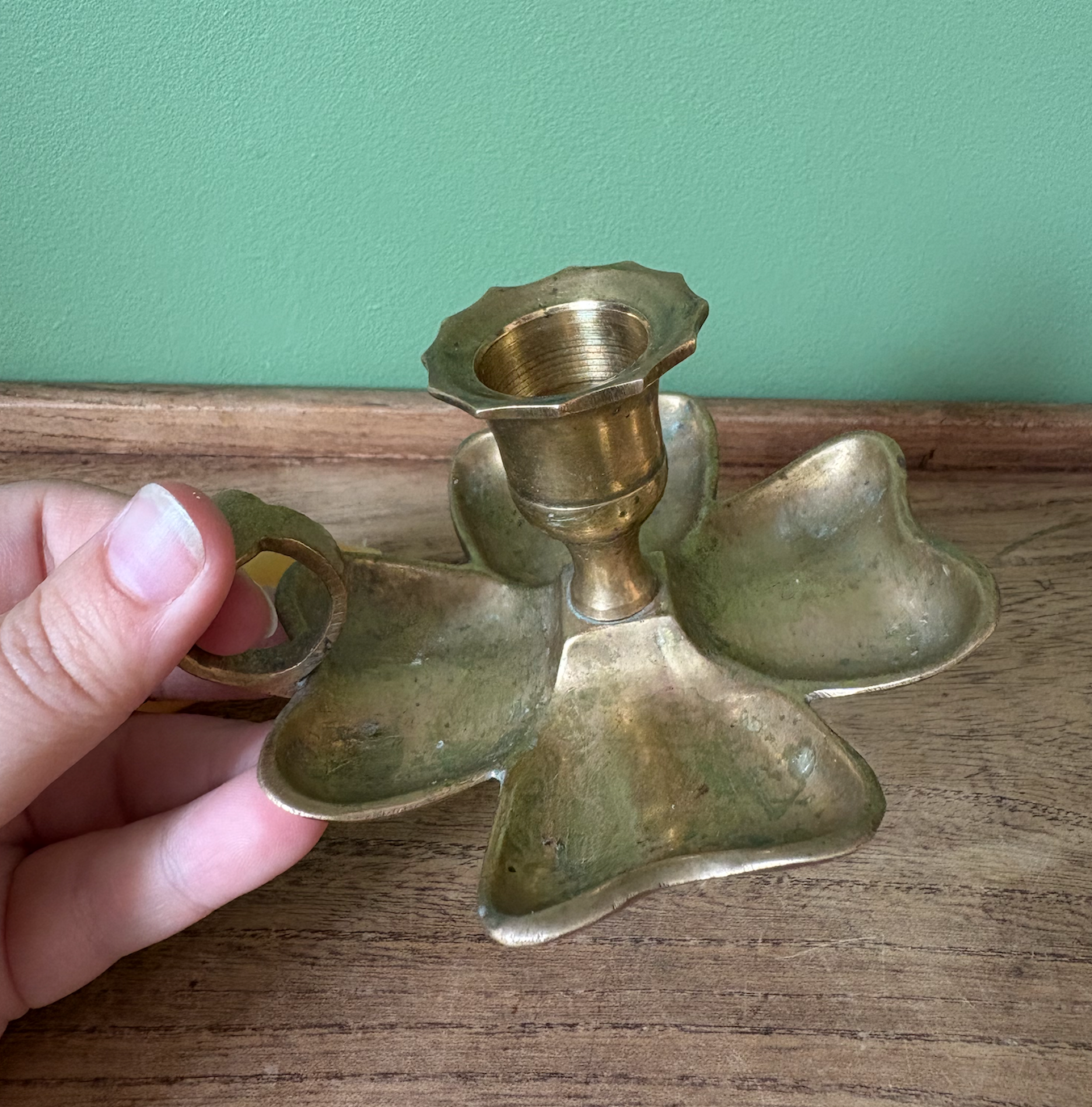Brass 4 Leaf Clover Candle Holder