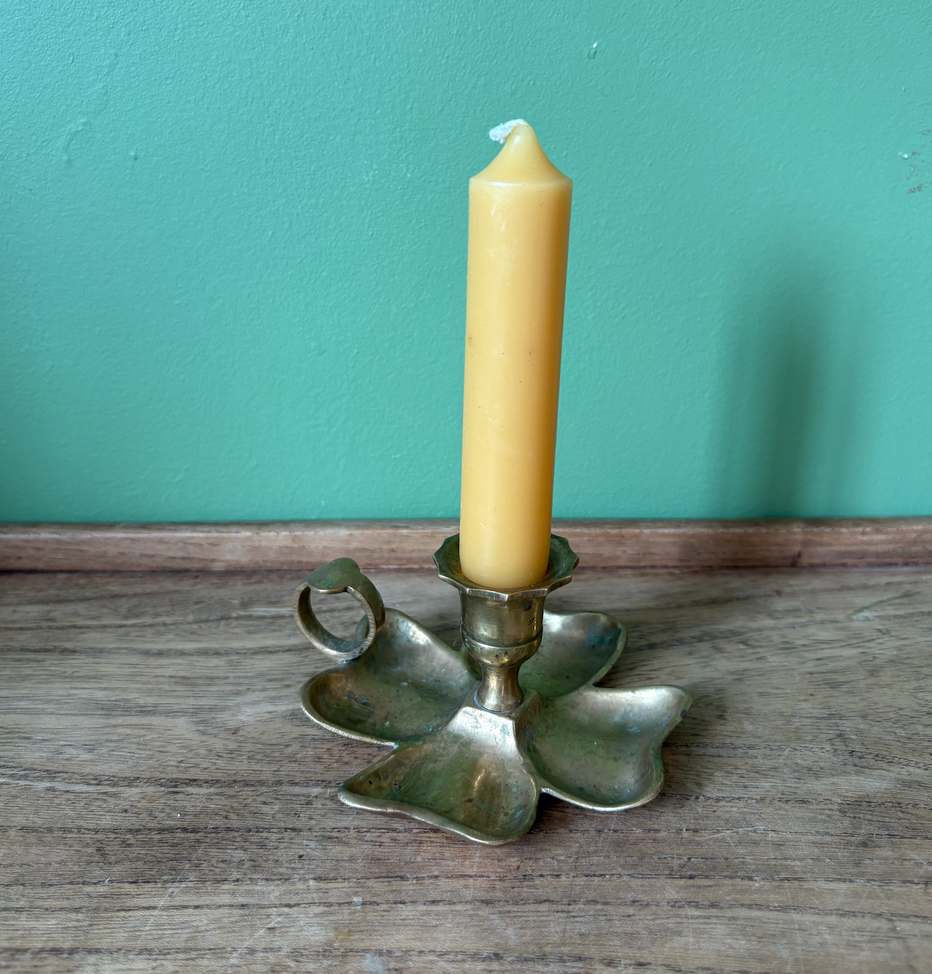 Brass 4 Leaf Clover Candle Holder
