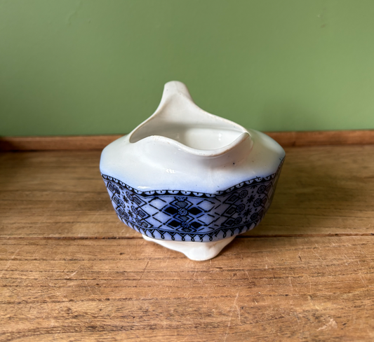 Flanders Lincoln Pottery French Blue & White Sauce Boat