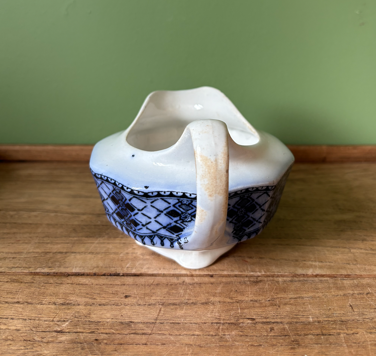 Flanders Lincoln Pottery French Blue & White Sauce Boat