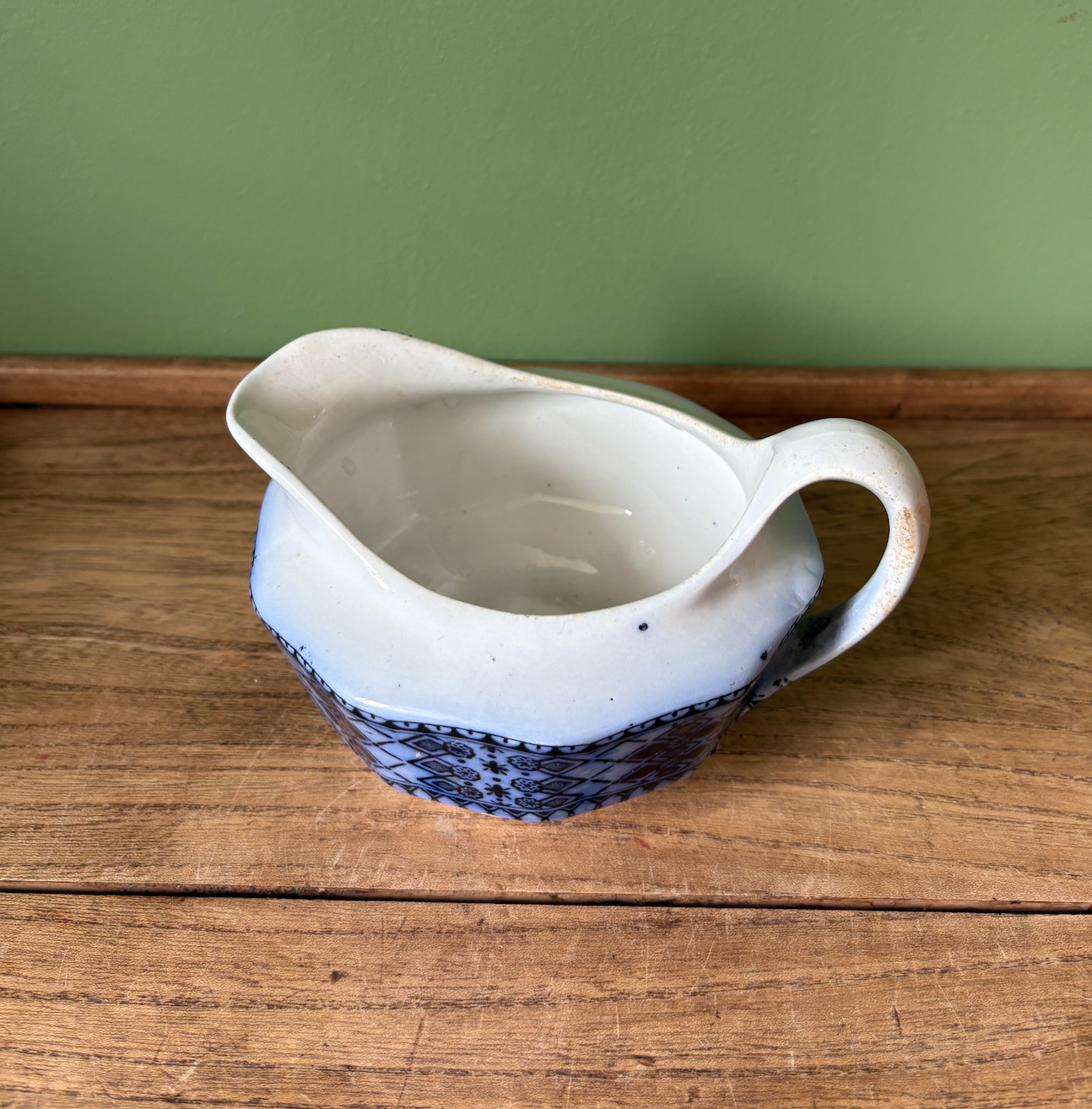 Flanders Lincoln Pottery French Blue & White Sauce Boat